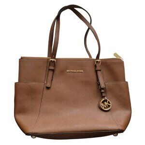 MICHAEL KORS JET SET TRAVEL Tote Brown Saffiano Leather Bag Tote Carryall Purse